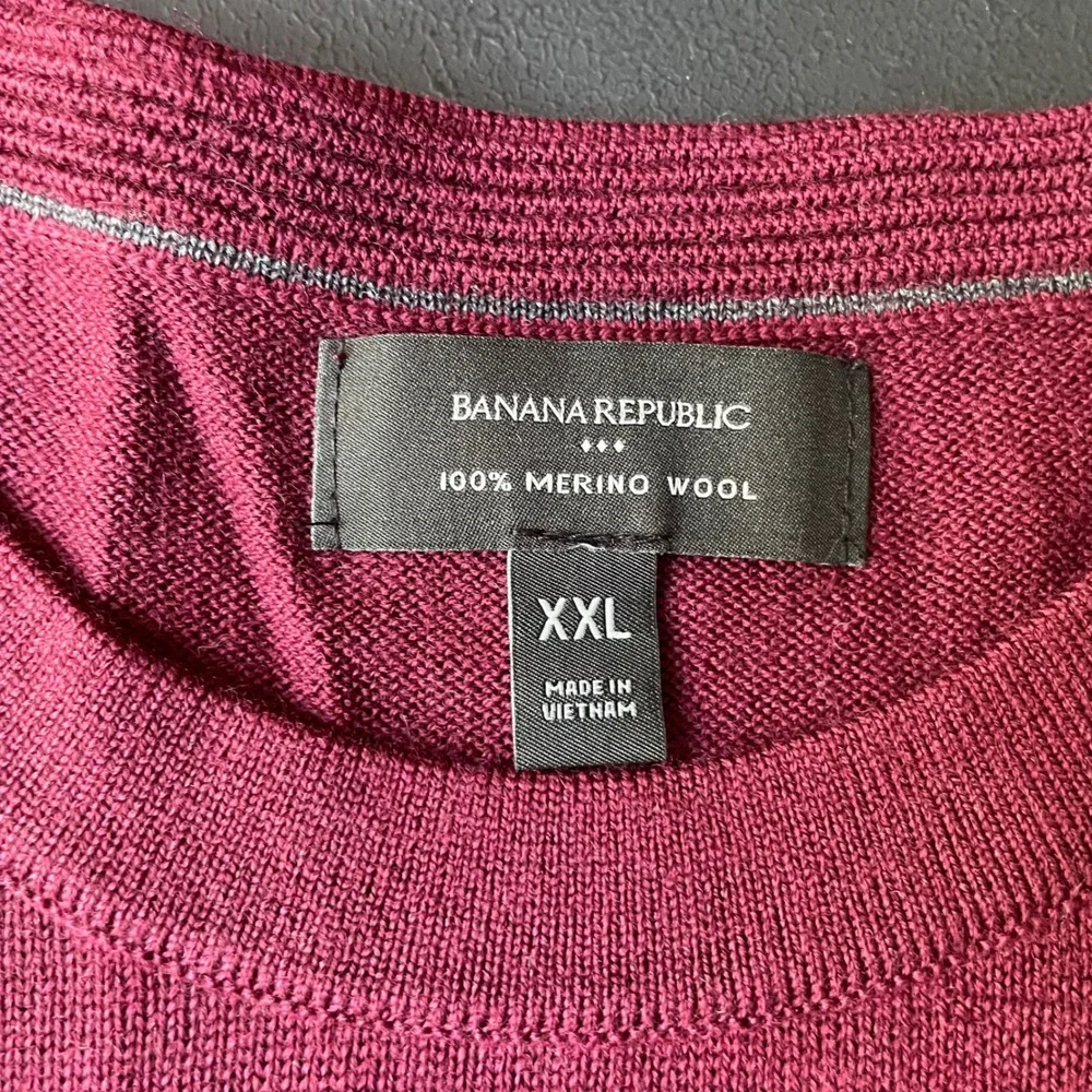 Banana Republic Sweater Men XXL Burgundy 100% Merino Wool Lightweight Classic